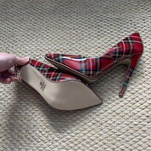 Plaid red blue green heels